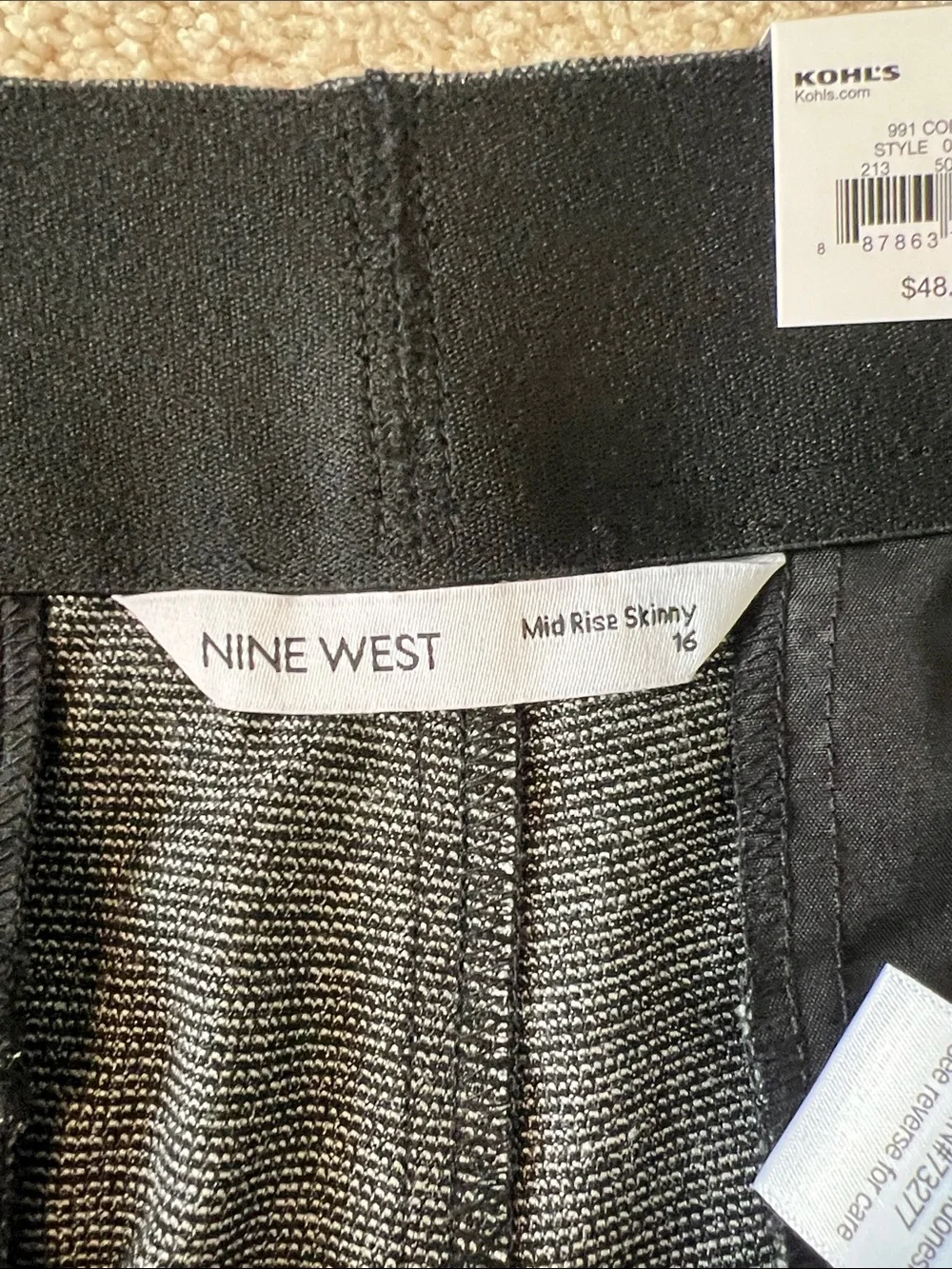 Nine West Charcoal Skinny Mid Rise Dress Pants Size 16 New With Tags